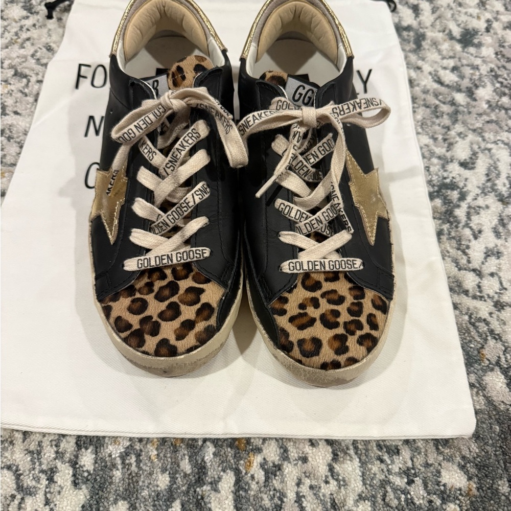 Golden Goose  Black & Gold Leopard-Print Superstar Sneakers